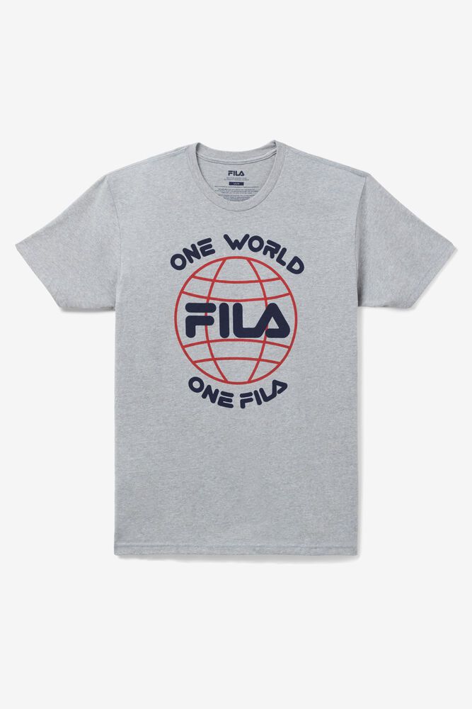 Fila T-Shirt Mens Grey - One World - Philippines 5697132-GP